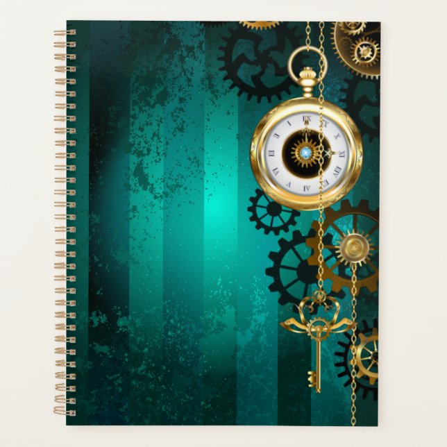Agenda Steampunk Jewelry Watch on a Green Background (Anverso)