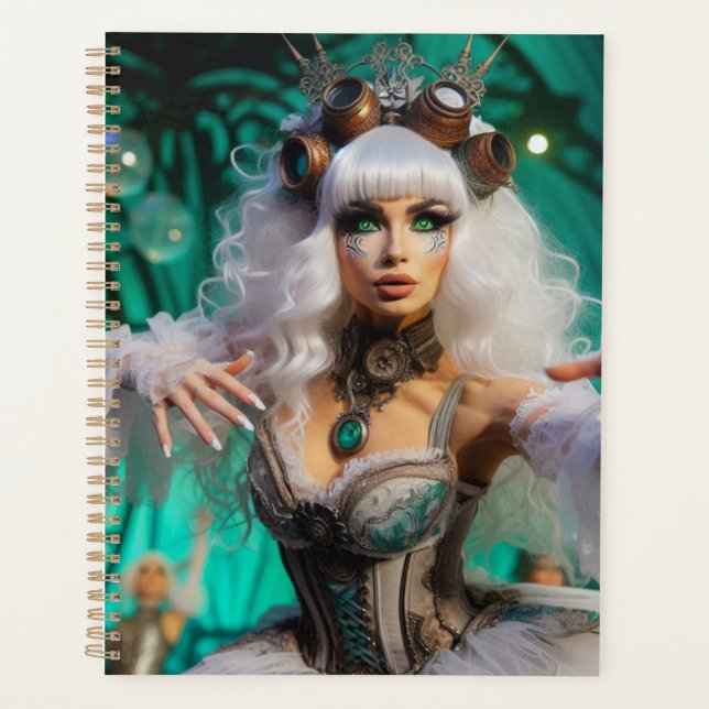 Agenda Steampunk Victorian Futurista Bailarina Verde (Anverso)