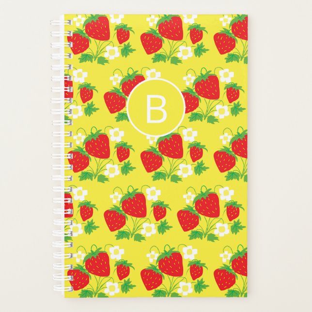 Agenda Strawberry and Flower Yellow Pattern Monogrammed (Anverso)