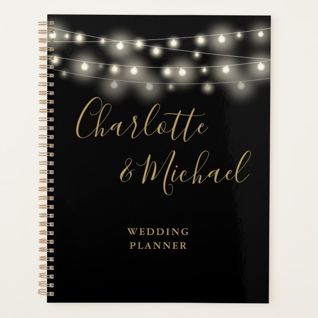 Agenda String Lights Signature Script Black Gold Boda (Anverso)