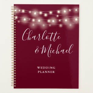 Agenda String Luces Firma Script Burgundy Boda
