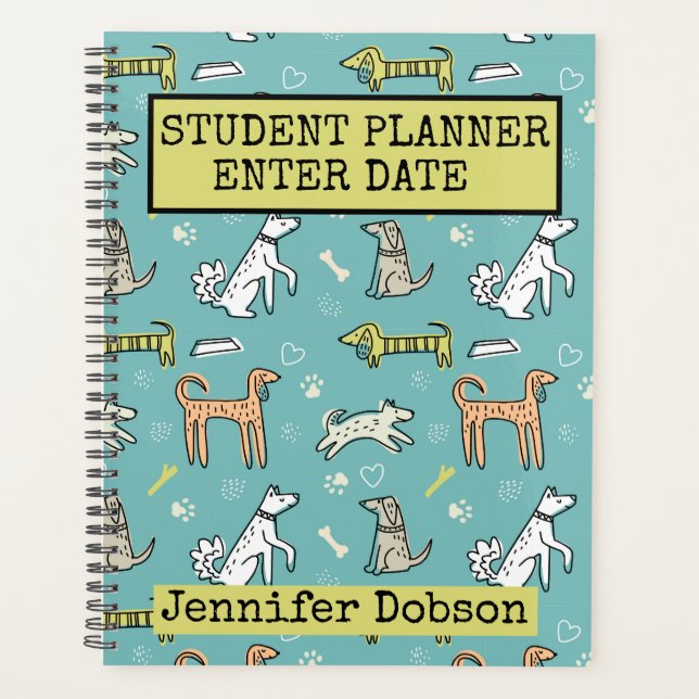 Agenda Student Planner con perros de dibujos animados (Anverso)