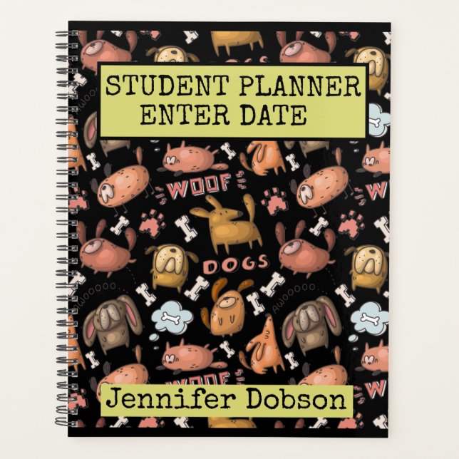 Agenda Student Planner con perros de dibujos animados (Anverso)