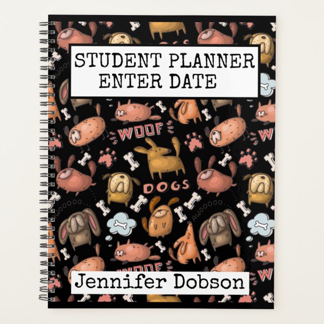 Agenda Student Planner con perros de dibujos animados (Anverso)