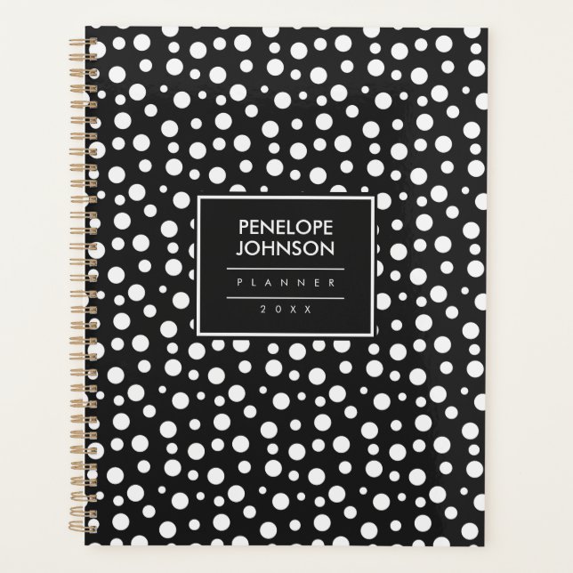 Agenda Stylish Black White Polka Dot Pattern (Anverso)