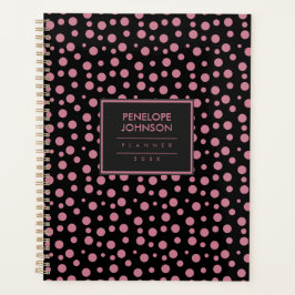 Agenda Stylish Blush Pink Black Polka Dot Pattern