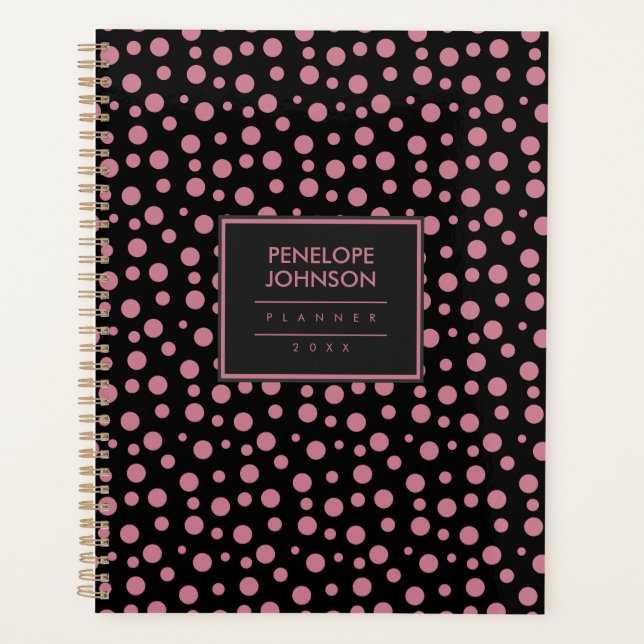 Agenda Stylish Blush Pink Black Polka Dot Pattern (Anverso)