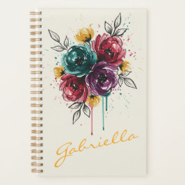 Agenda Stylish Personalized Vibrant Watercolor Floral