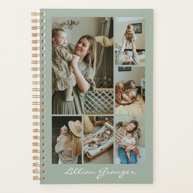 Agenda Stylish Sage Green Personalized Photo Collage (Anverso)