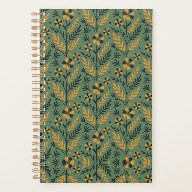 Agenda Stylized botanical orange and black floral pattern (Anverso)