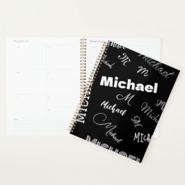 Agenda Su nombre y patrón personalizado de monograma negr