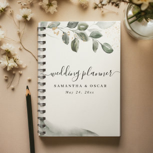 Agenda Suave Hoja de Acuarela Verde Polvo de Oro