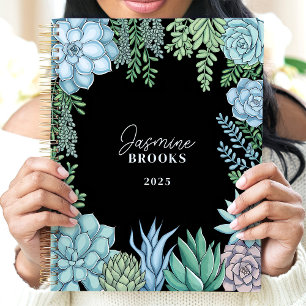 Agenda Suculenta Elegante Acuarela Floral Nombre Personal