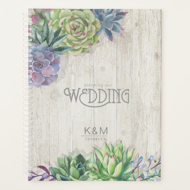 Agenda Suculents y Rustic Wood Boda ID515 (Anverso)