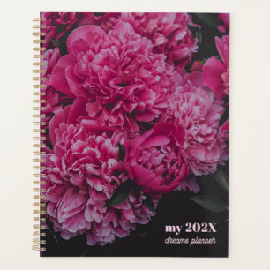 Agenda Sueños de Peonía Rosa Oscuro texto personalizado e