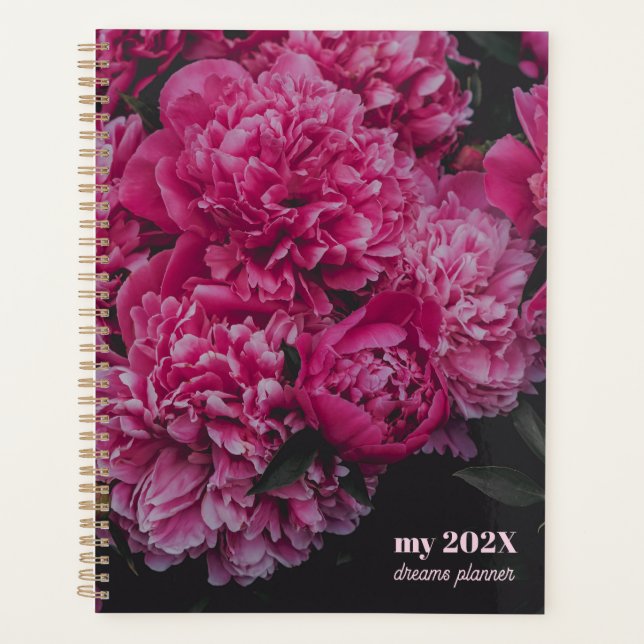 Agenda Sueños de Peonía Rosa Oscuro texto personalizado e (Anverso)