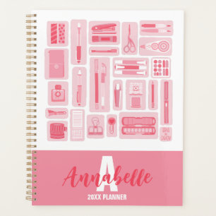 Agenda Suministros de arte lindo Patrón ilustrado Rosa