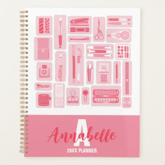 Agenda Suministros de arte lindo Patrón ilustrado Rosa