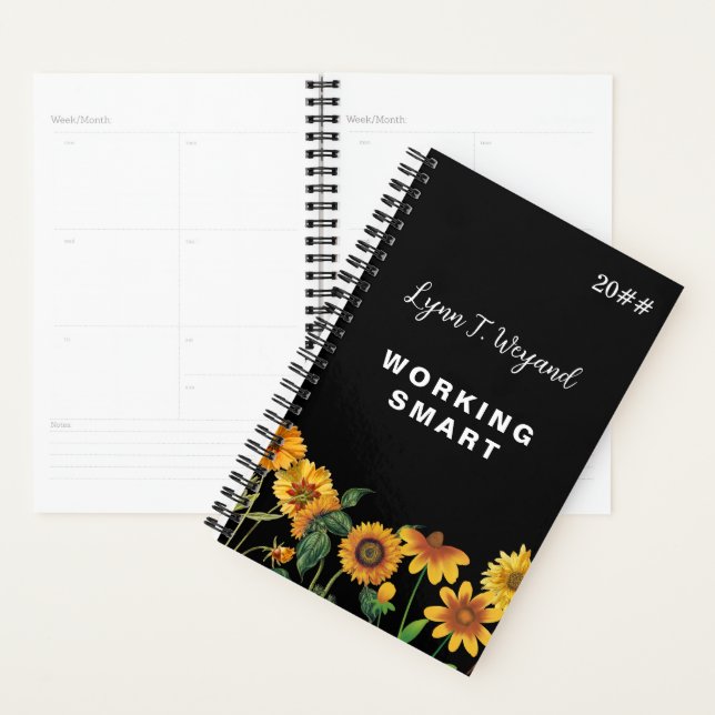 Agenda Sunflower Custom Name Bright Floral Planner (Demostración)