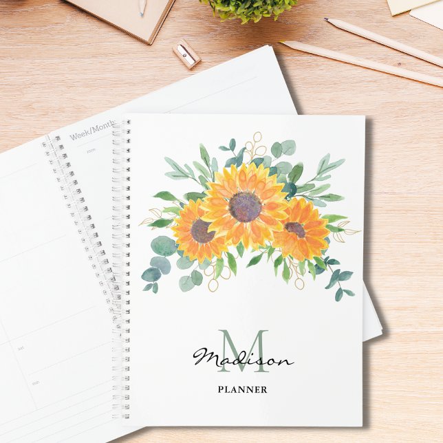 Agenda Sunflower Eucalyptus Green Name Monogram Planne (Subido por el creador)