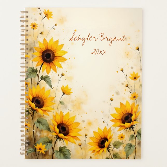 Agenda  Sunflower Floral Spiral-Bound Botanical Print (Anverso)