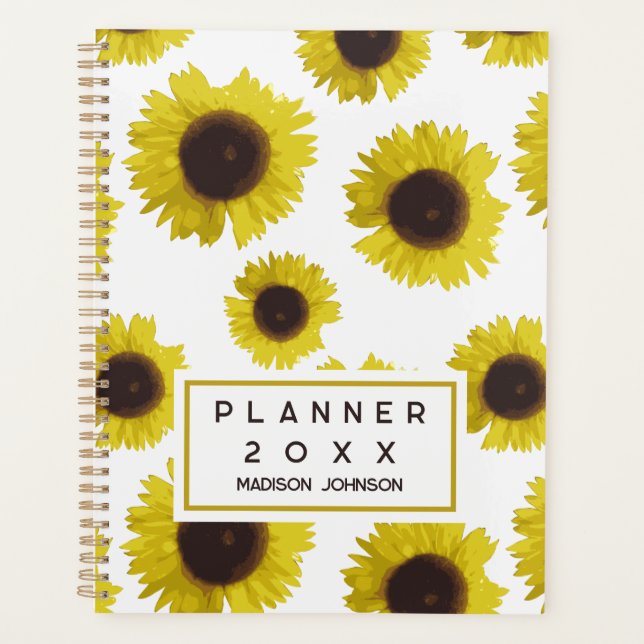 Agenda Sunflower Pattern Floral Custom Name 2026 (Anverso)