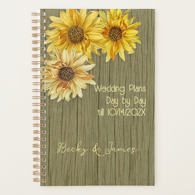 Agenda Sunflowers and Wood Wedding Planner (Anverso)