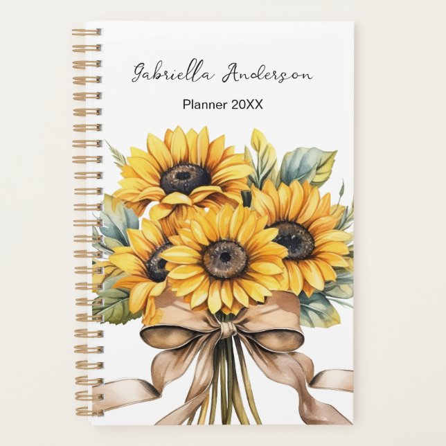 Agenda Sunflowers Watercolor Custom Name   (Anverso)