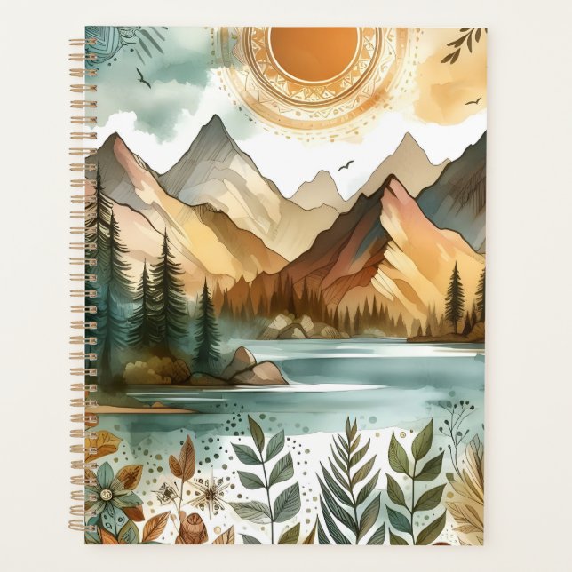 Agenda Sunny Rustic Boho Nature Pattern Mountain Lake (Anverso)