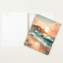 Agenda Sunset Lighthouse Ocean Beach Boho Floral