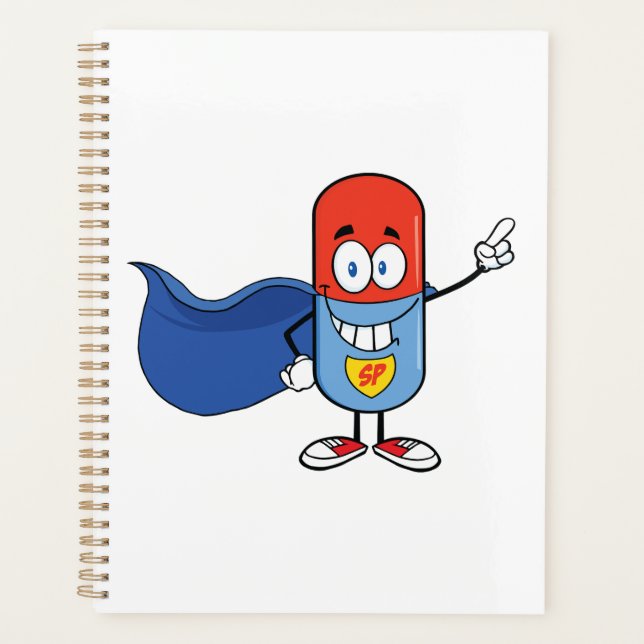 Agenda Super Pill Cartoon Hero Character (Anverso)