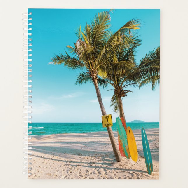Agenda Surf board en la playa tirando almohada (Anverso)