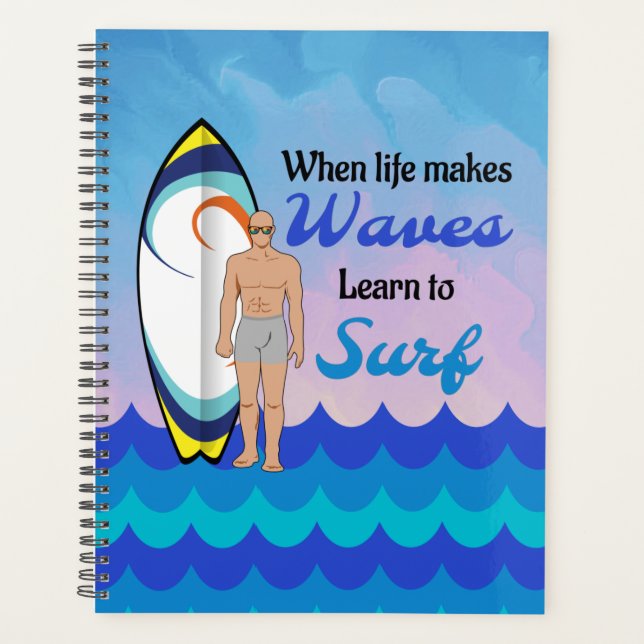 Agenda Surfboard Ocean Waves Blue Motivation Cita (Anverso)