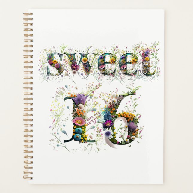 Agenda Sweet 16 Happy Birthday Wildflowers Text (Anverso)