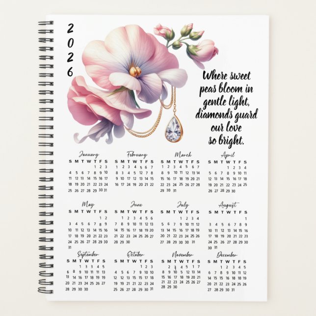 Agenda Sweet Pea & Diamond April Verse – 2026 Full-Year  (Anverso)