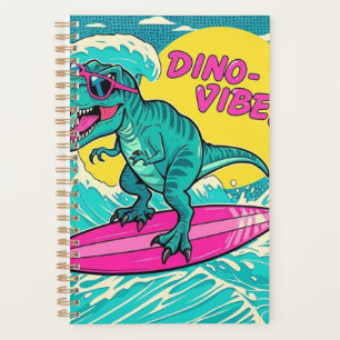 Agenda T-Rex llevando gafas de sol y montando un neón ros