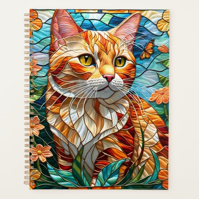 Agenda Tabby  art stained glass cat colorful modern style (Anverso)