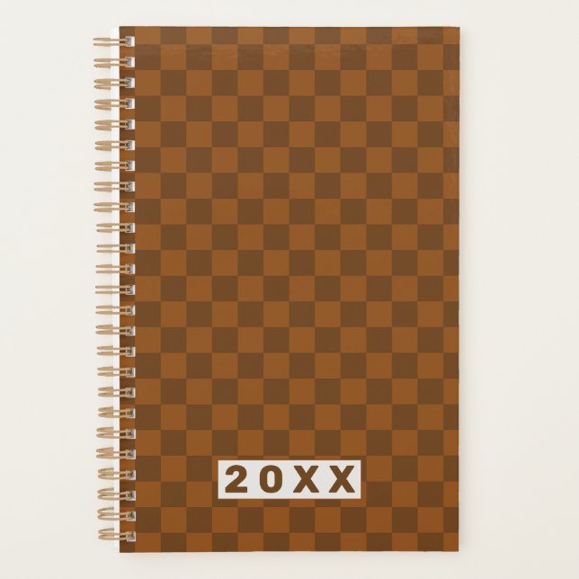 Agenda Tablero de ajedrez marrón retro 2026 (Anverso)
