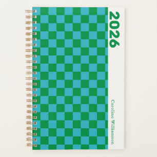 Agenda Tablero de Damas Azul Verde Retro Personalizado 20