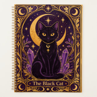 Agenda Tarot Místico de Gato Negro Púrpura y Dorado