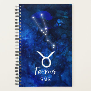 Agenda Taurus Zodiac Constelación Azul Galaxia Monograma