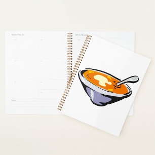 Agenda Tazón de sopa de tomate con cuchara