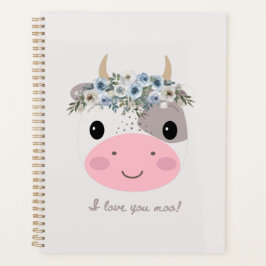 Agenda ¡Te amo moo! Vaca cutánea con guirnalda floral