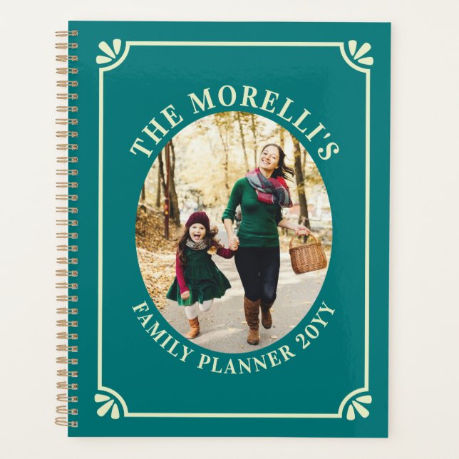 Agenda Teal & Pale Yellow Oval Photo Family (Anverso)