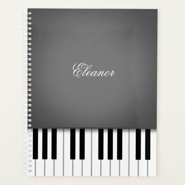Agenda Teclado de música de piano gris de humo personaliz (Anverso)