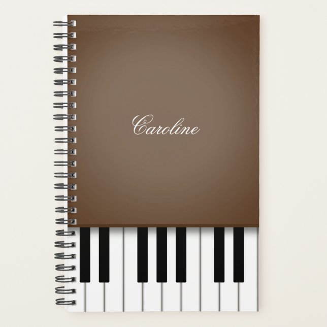 Agenda Teclado de piano marrón oscuro Música personalizad (Anverso)