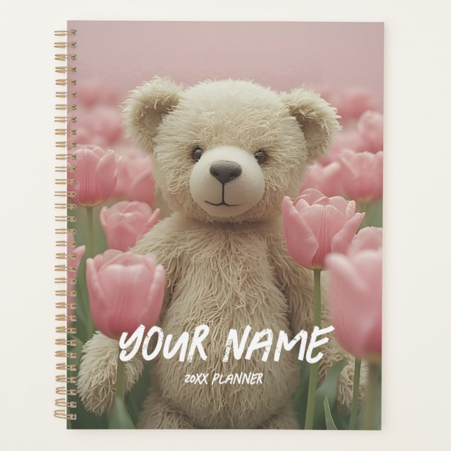 Agenda Teddy Bear and Pink Tulip Planner Gentle Planning (Anverso)