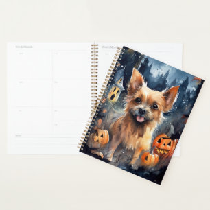 Agenda Terrier australiano de Halloween con calabazas tem