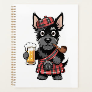Agenda Terrier escocés con kilt de tartán con cerveza y p