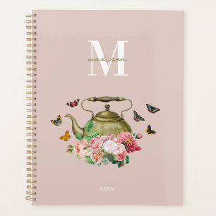 Agenda Teterera Partido Rosado Floral & Mariposas Monogra